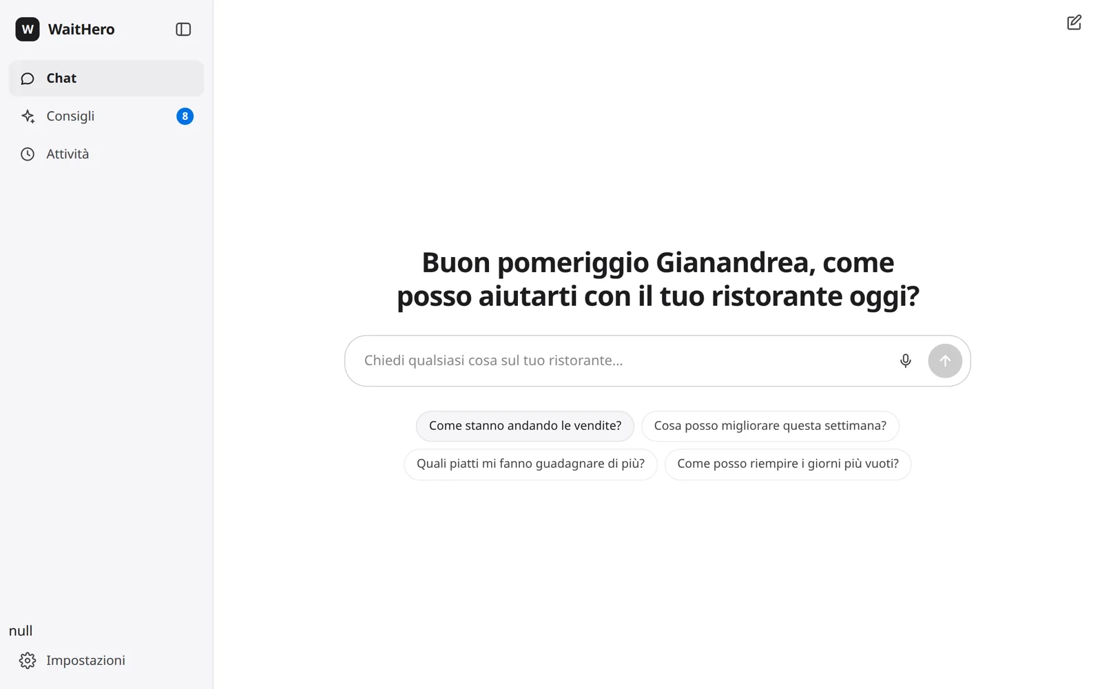 WaitHero Manager coordina cassa, menu, servizio e clienti per il ristoratore